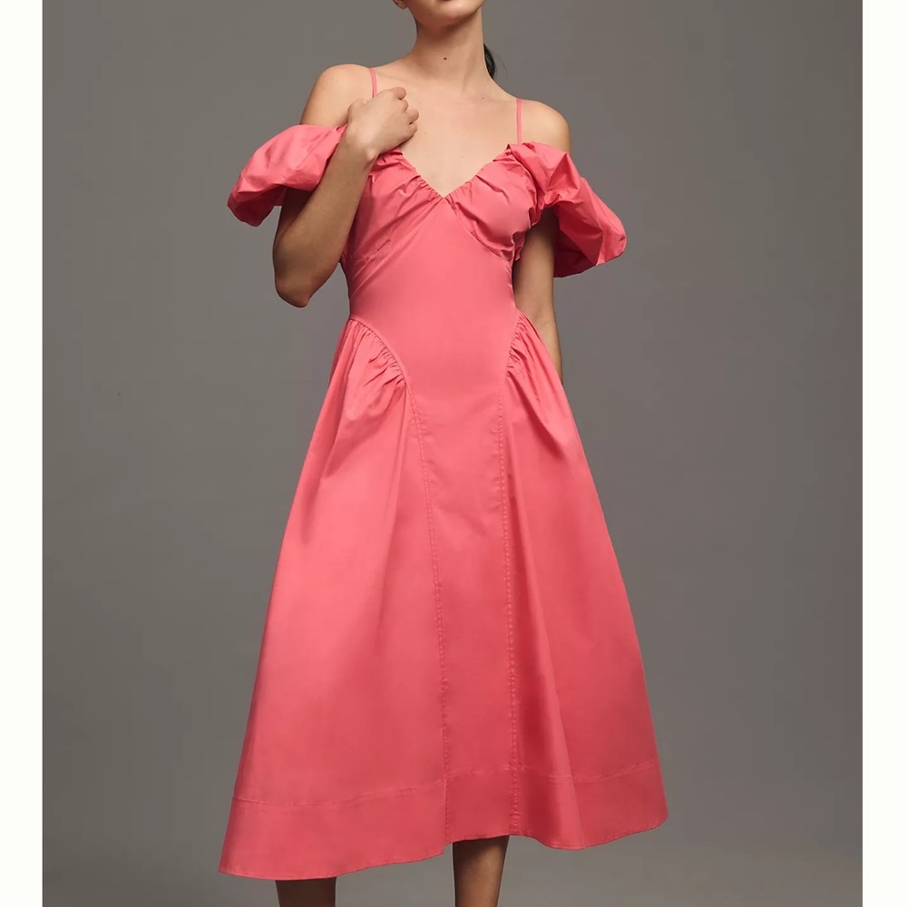 English Factory Off-The-Shoulder Puff-Sleeve Midi Dress Small